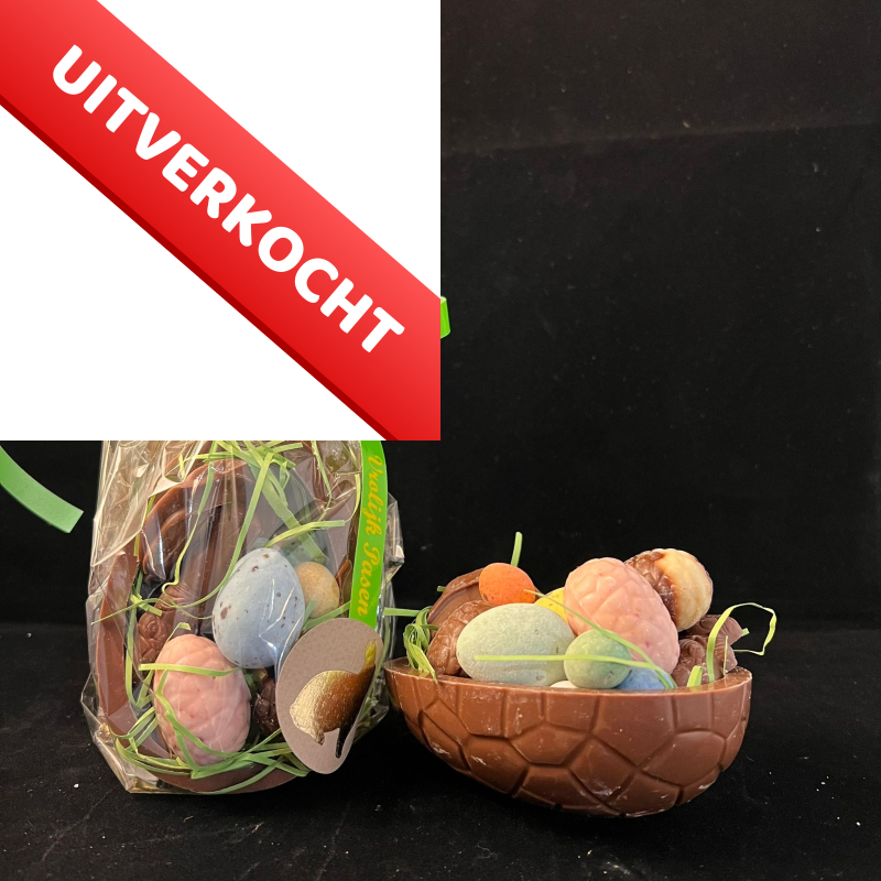 Eischaal (10cm) gevuld met paaschocolade